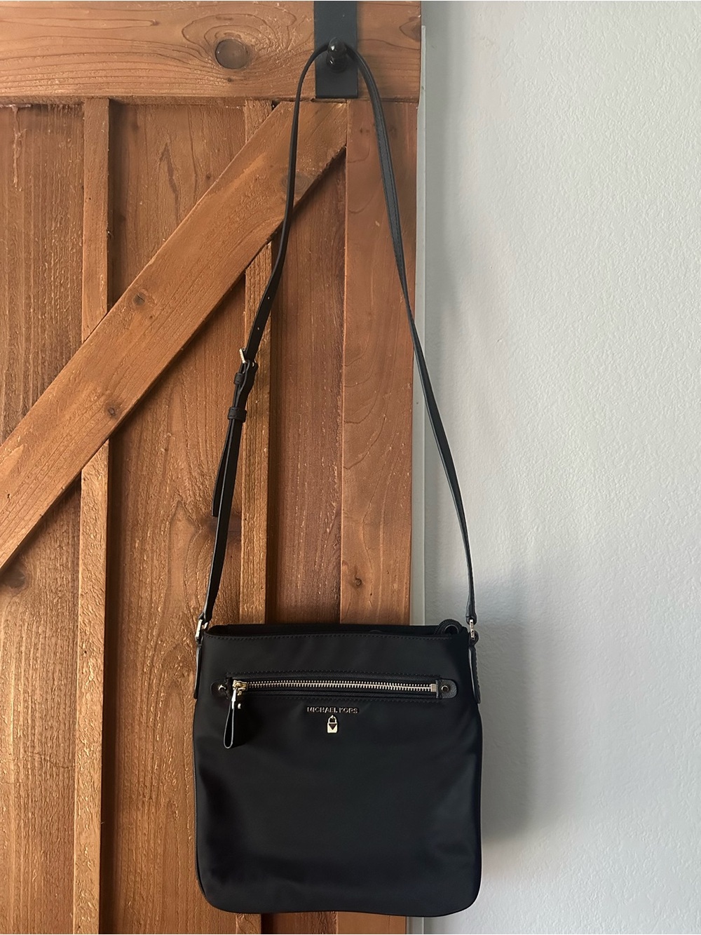Michael Kors Black Nylon Crossbody Bag with Gold Hardware